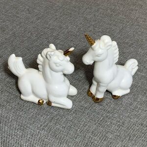 Porcelain unicorn figurine pair – vintage bone china Japan white & gold decor